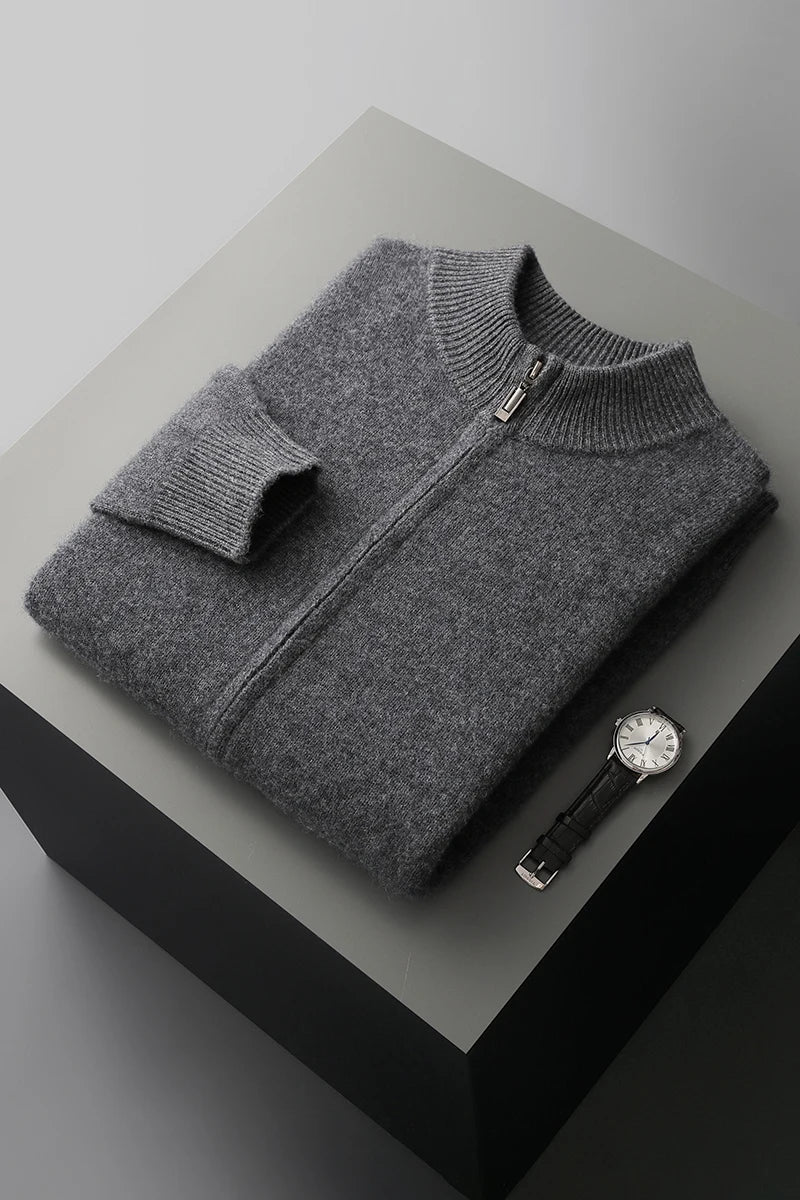 Pull Homme Col Montant Zippé Laine Mérinos Automne Hiver 8
