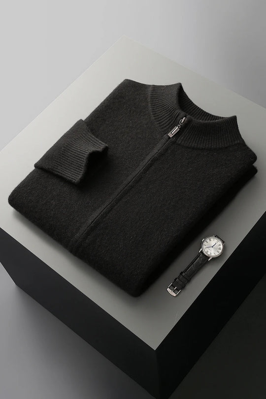 Pull Homme Col Montant Zippé Laine Mérinos Automne Hiver 9