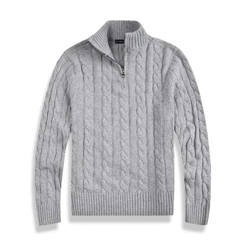 Pull Homme Col Montant avec Fermeture Éclair en Coton Doux 0