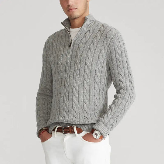 Pull Homme Col Montant avec Fermeture Éclair en Coton Doux 2