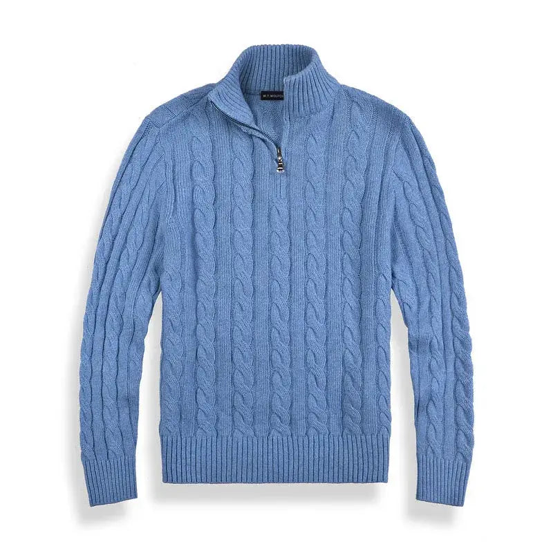 Pull Homme Col Montant avec Fermeture Éclair en Coton Doux 3