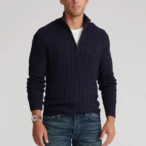 Pull Homme Col Montant avec Fermeture Éclair en Coton Doux 4
