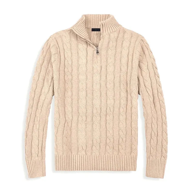 Pull Homme Col Montant avec Fermeture Éclair en Coton Doux 7
