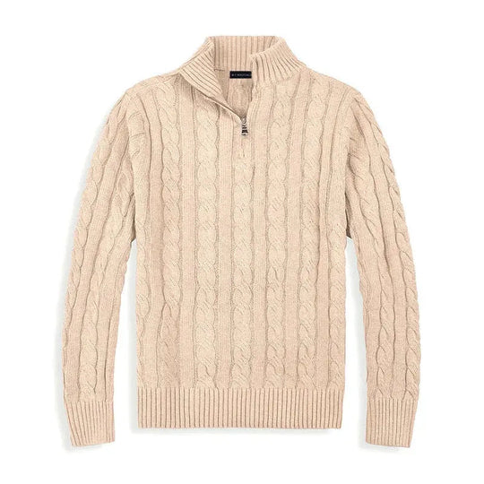 Pull Homme Col Montant avec Fermeture Éclair en Coton Doux 7