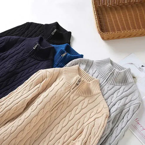 Pull Homme Col Montant avec Fermeture Éclair en Coton Doux 8