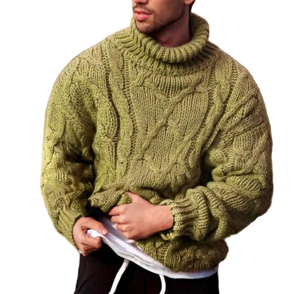 Pull Homme Col Roulé Tressé Hiver Design Unique Doux et Confortable 0