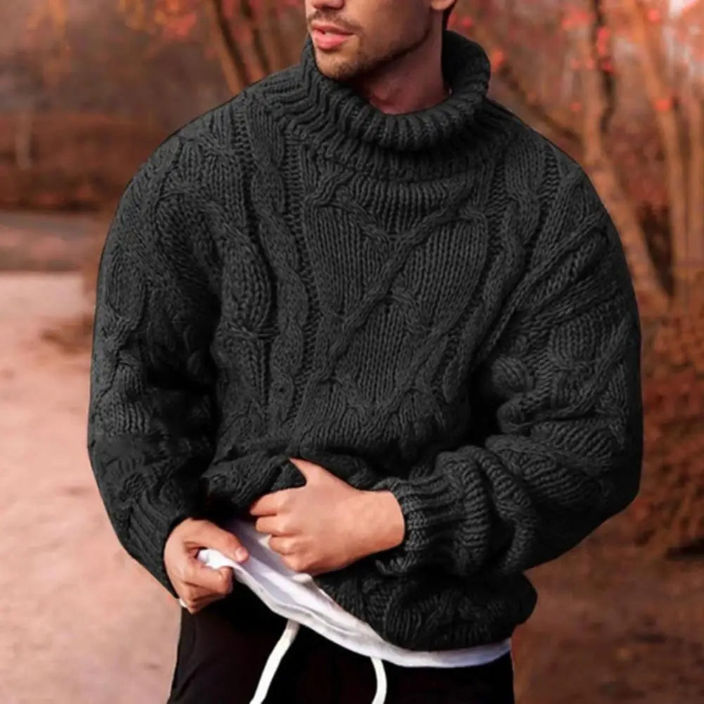 Pull Homme Col Roulé Tressé Hiver Design Unique Doux et Confortable 1