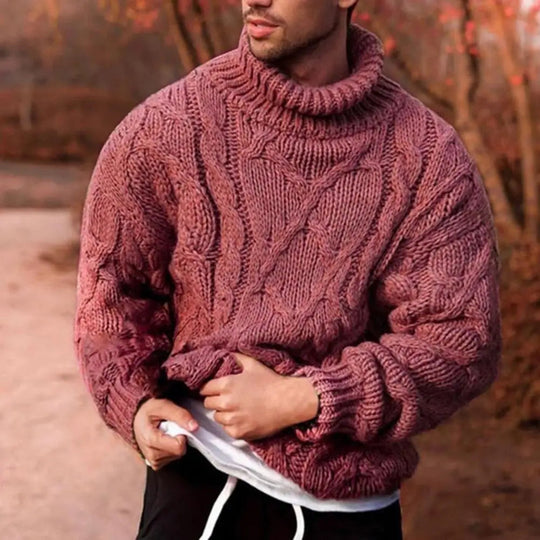 Pull Homme Col Roulé Tressé Hiver Design Unique Doux et Confortable 3