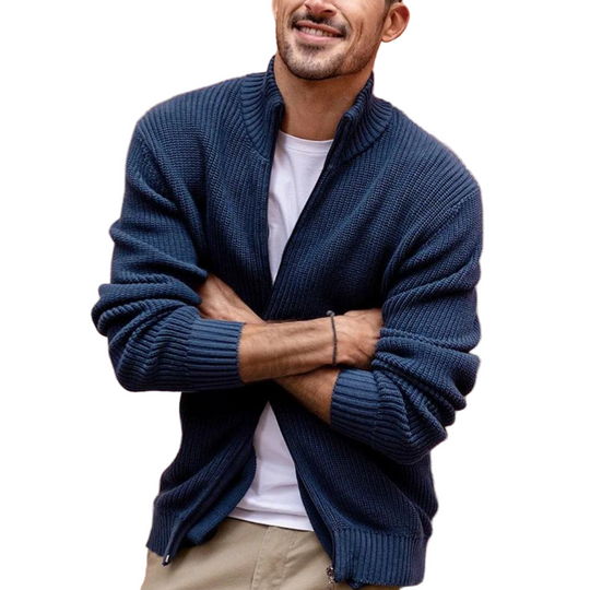 Pull Homme Hiver à Zip avec Texture Côtelée et Rayures Surélevées 0