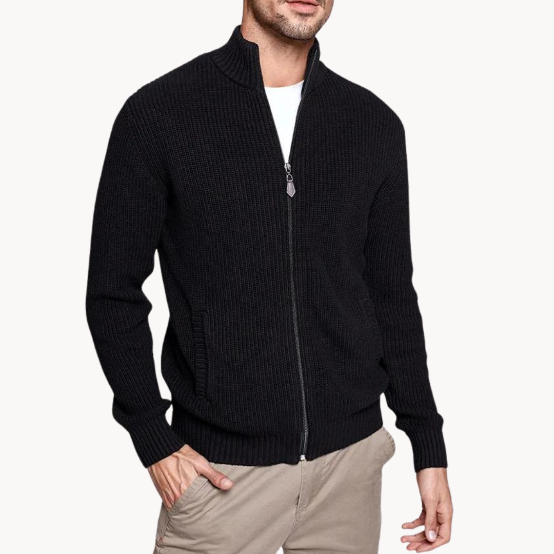 Pull Homme Hiver à Zip avec Texture Côtelée et Rayures Surélevées 1