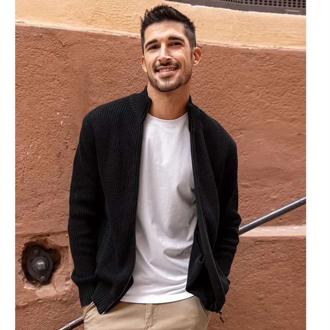 Pull Homme Hiver à Zip avec Texture Côtelée et Rayures Surélevées 2