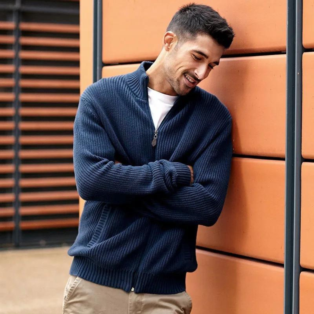 Pull Homme Hiver à Zip avec Texture Côtelée et Rayures Surélevées 3