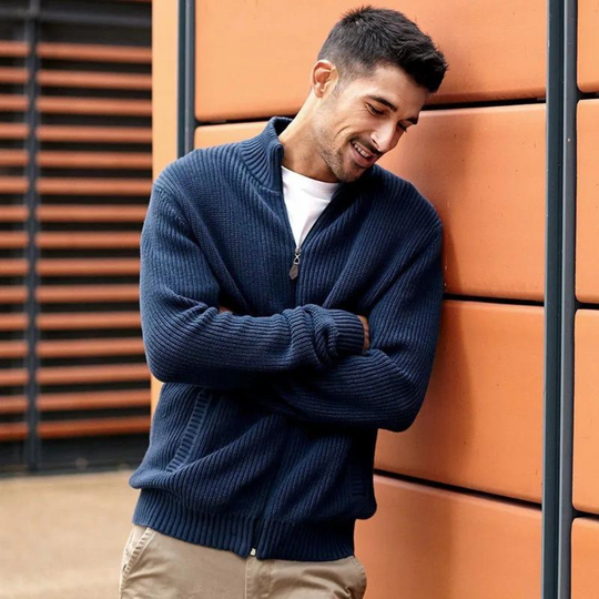 Pull Homme Hiver à Zip avec Texture Côtelée et Rayures Surélevées 3