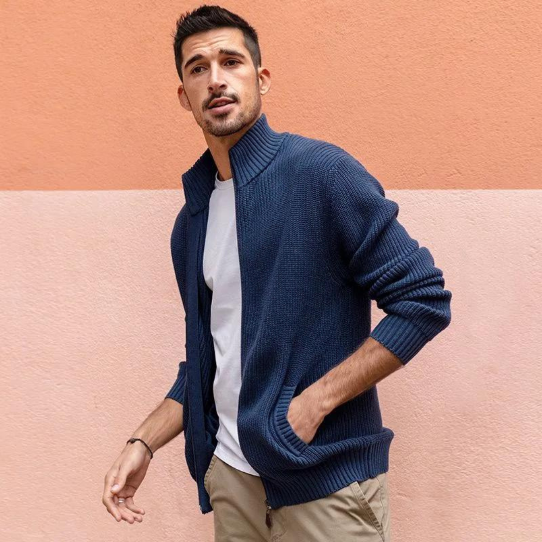 Pull Homme Hiver à Zip avec Texture Côtelée et Rayures Surélevées 8