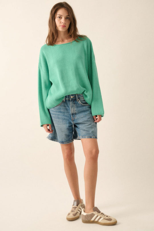 Pull Oversize à Col Bateau en Maille Côtelée pour Femme 1