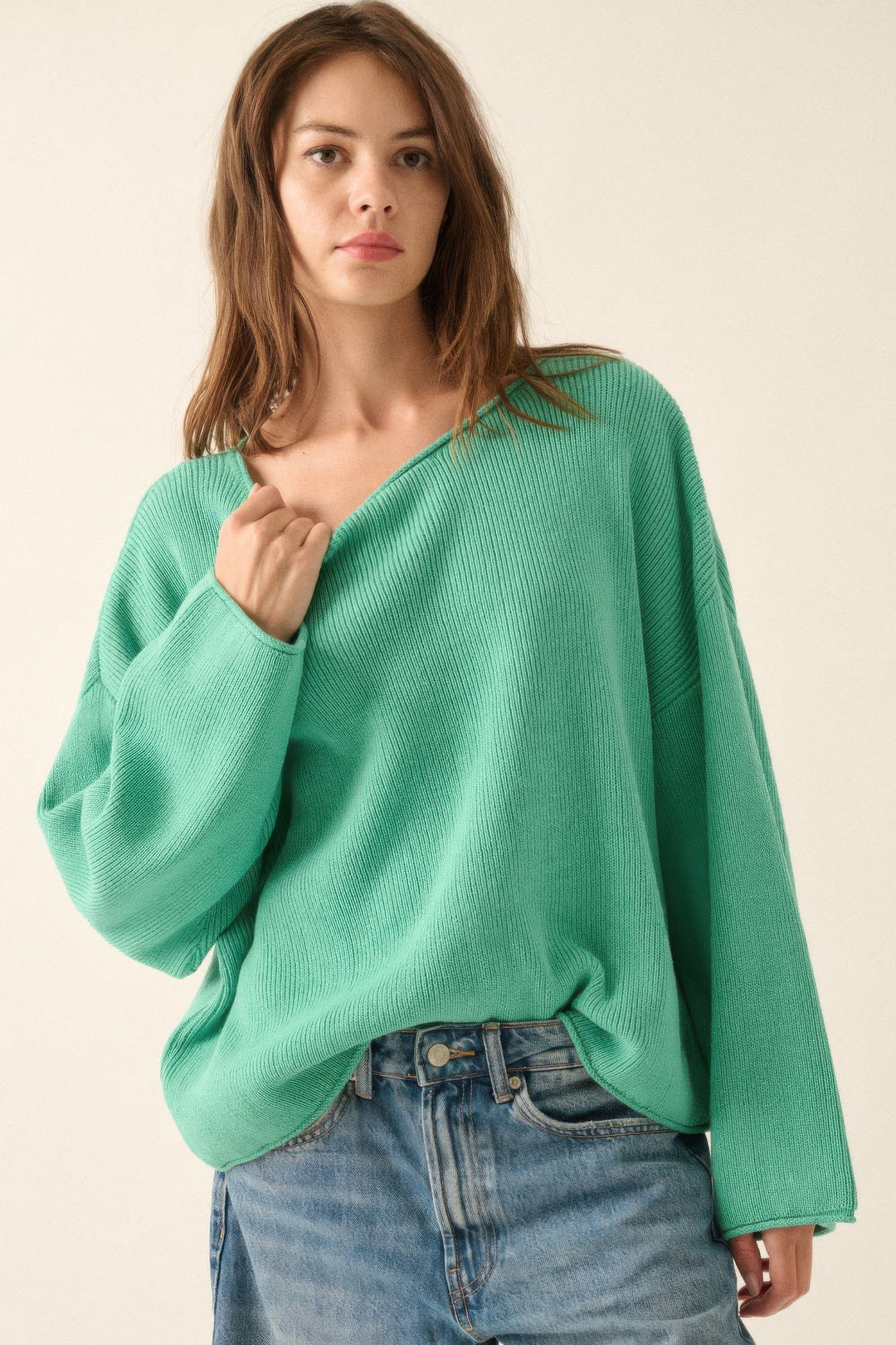 Pull Oversize à Col Bateau en Maille Côtelée pour Femme 2