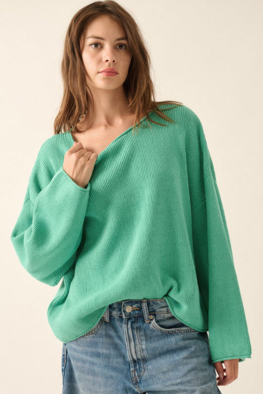 Pull Oversize à Col Bateau en Maille Côtelée pour Femme 2