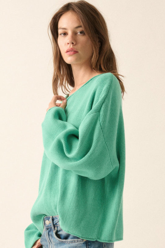 Pull Oversize à Col Bateau en Maille Côtelée pour Femme 3