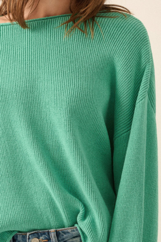 Pull Oversize à Col Bateau en Maille Côtelée pour Femme 4