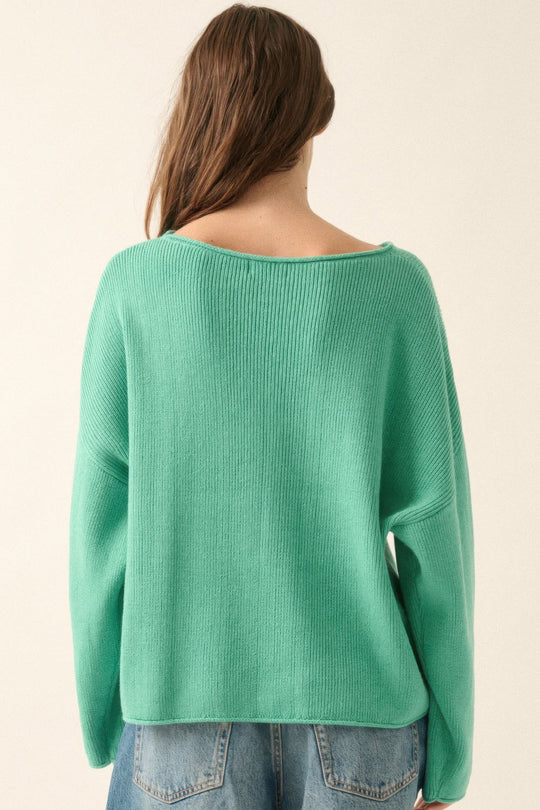 Pull Oversize à Col Bateau en Maille Côtelée pour Femme 5