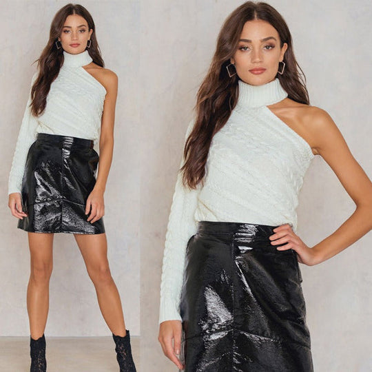 Pull Turtleneck Femme en Laine Mélangée à Manches Détaillées 1