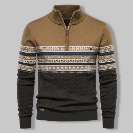 Pull Zippé Rayé pour Homme Chic 1