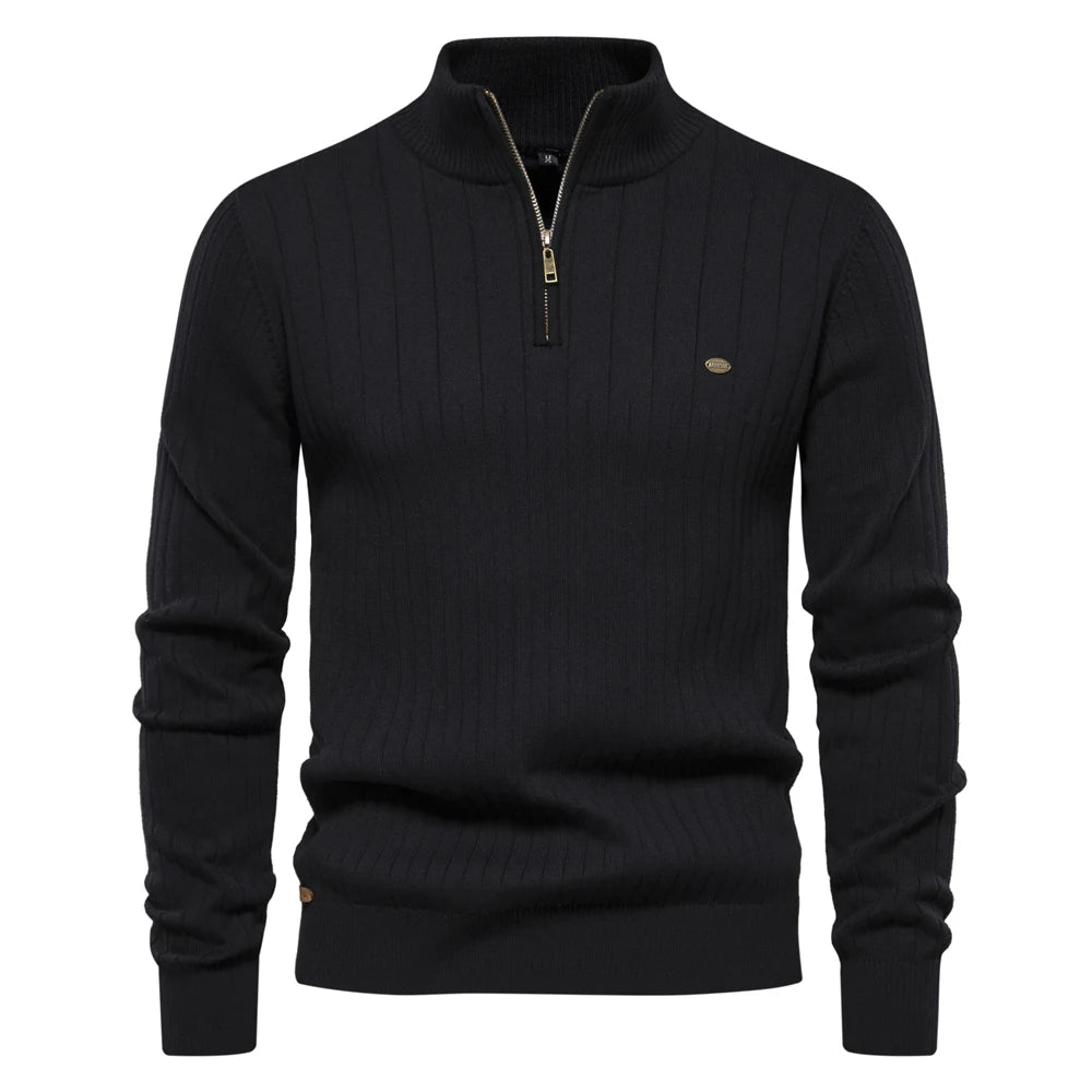 Pull Zippé pour Hommes en Coton Tricoté d'Automne 10