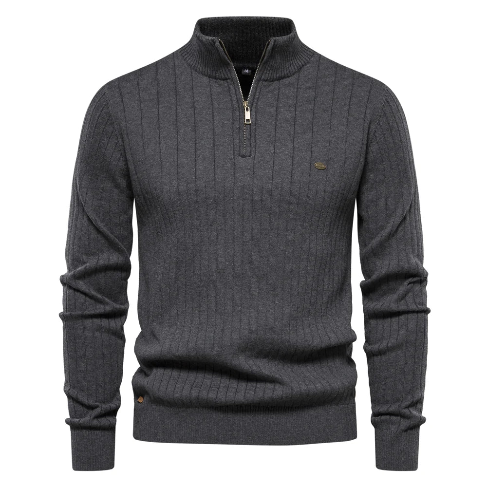 Pull Zippé pour Hommes en Coton Tricoté d'Automne 6