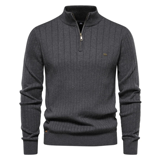 Pull Zippé pour Hommes en Coton Tricoté d'Automne 6