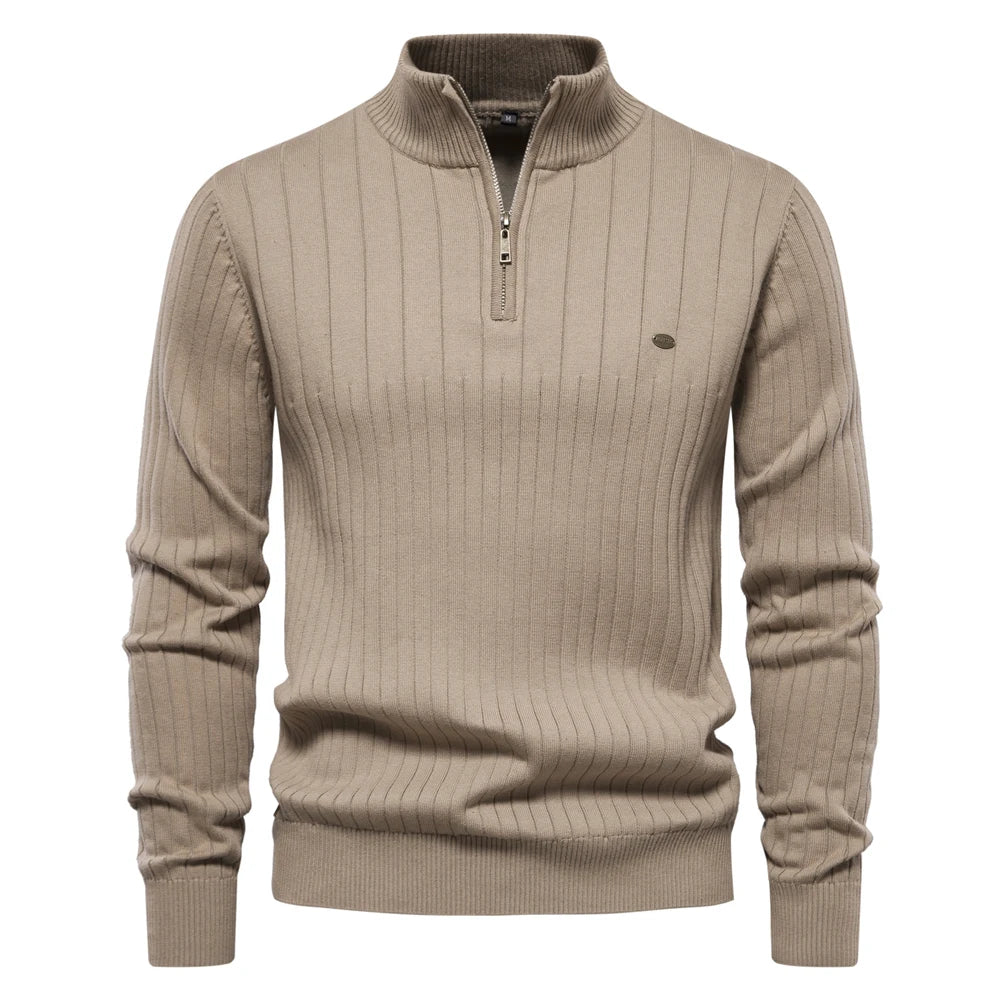 Pull Zippé pour Hommes en Coton Tricoté d'Automne 7