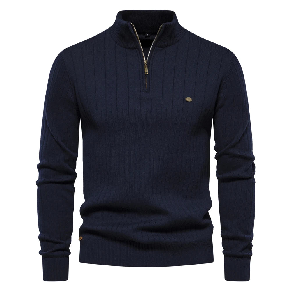 Pull Zippé pour Hommes en Coton Tricoté d'Automne 8