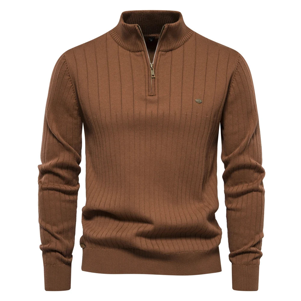 Pull Zippé pour Hommes en Coton Tricoté d'Automne 9