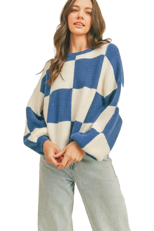 Pull à Carreaux Oversize pour Femme en Cobalt 0