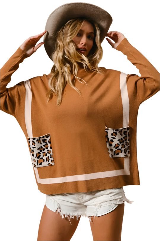 Pull à Col Montant pour Femme avec Poche Léopard 0