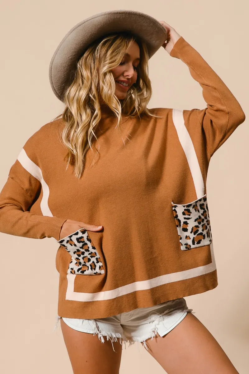 Pull à Col Montant pour Femme avec Poche Léopard 4