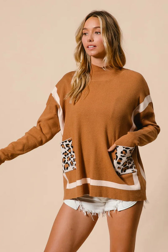 Pull à Col Montant pour Femme avec Poche Léopard 6