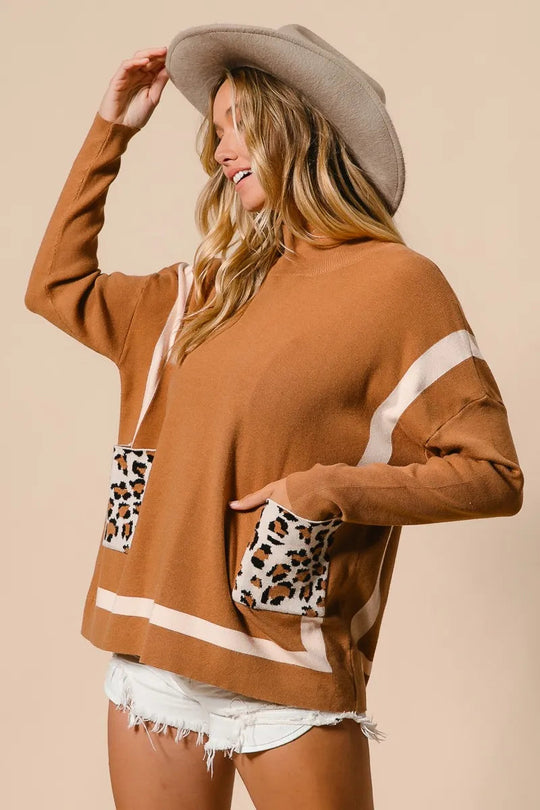 Pull à Col Montant pour Femme avec Poche Léopard 7