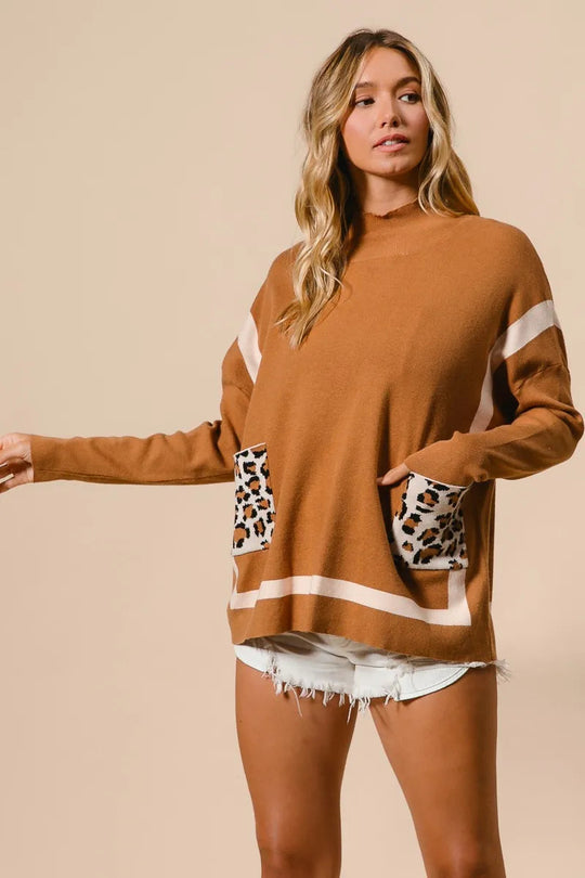 Pull à Col Montant pour Femme avec Poche Léopard 8