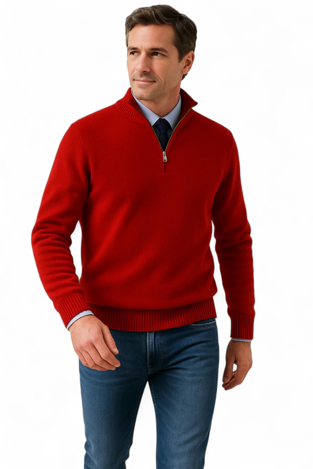 Pull à Col Montant pour Hommes en Tricot avec Demi-Zip