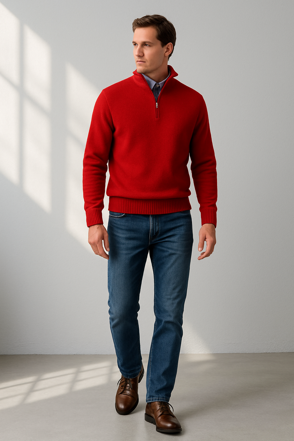 Pull à Col Montant pour Hommes en Tricot avec Demi-Zip 1