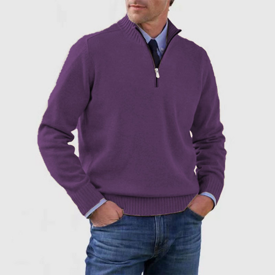 Pull à Col Montant pour Hommes en Tricot avec Demi-Zip 11