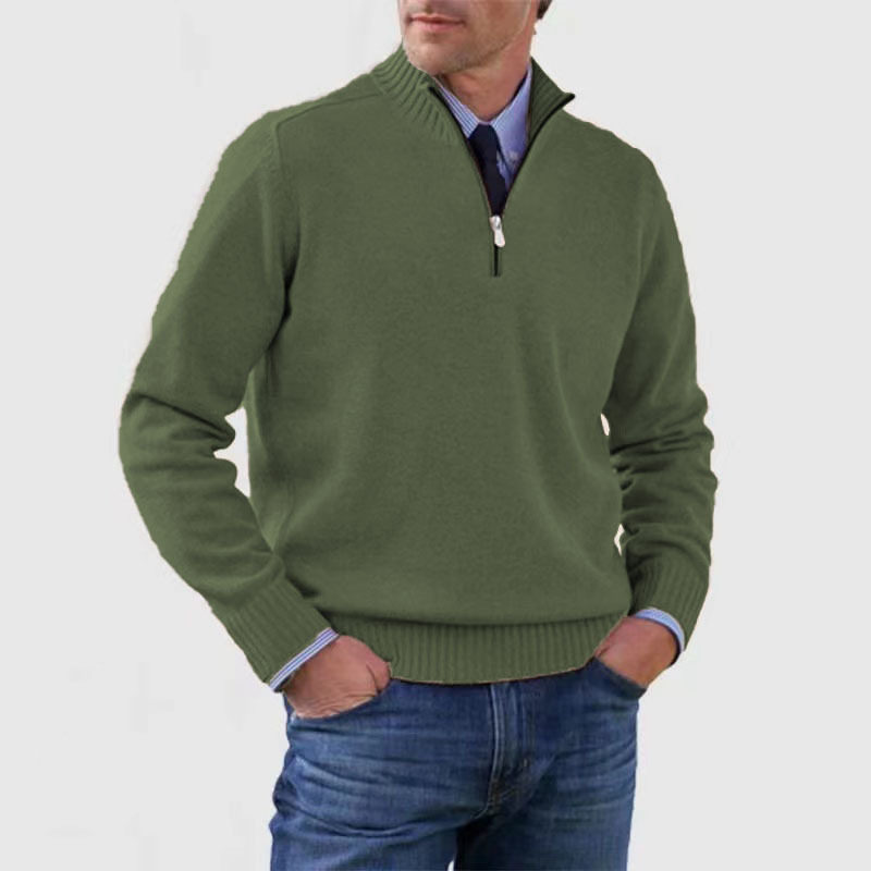 Pull à Col Montant pour Hommes en Tricot avec Demi-Zip 13