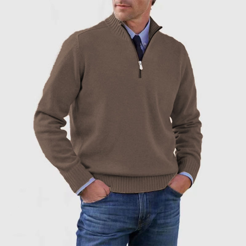 Pull à Col Montant pour Hommes en Tricot avec Demi-Zip 14