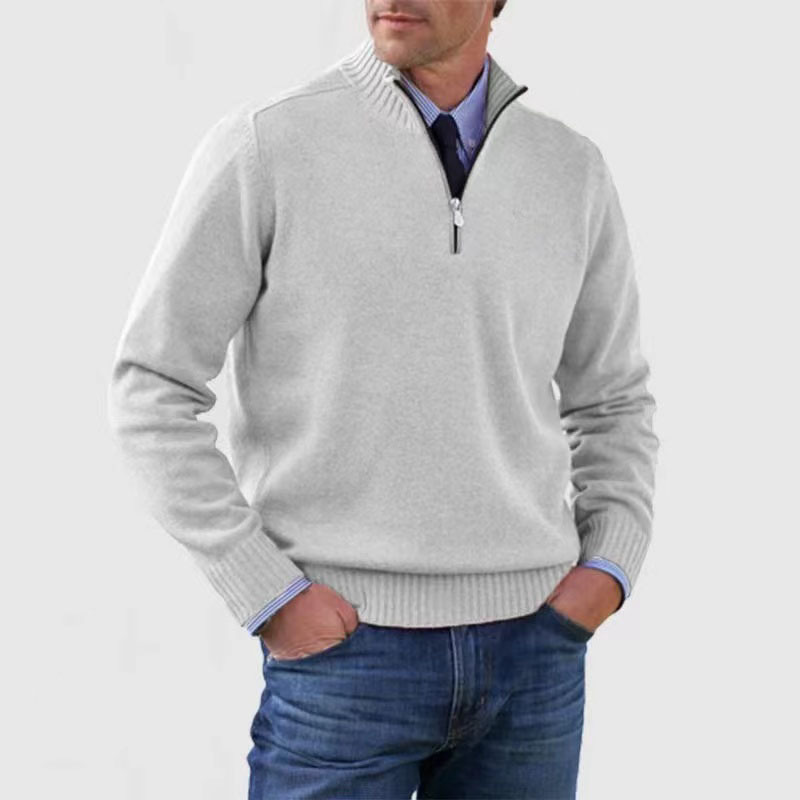 Pull à Col Montant pour Hommes en Tricot avec Demi-Zip 5