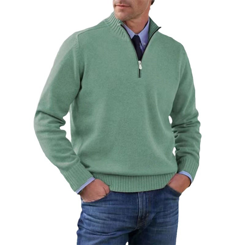 Pull à Col Montant pour Hommes en Tricot avec Demi-Zip 9