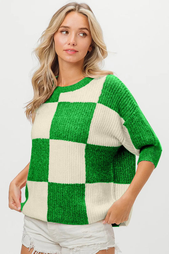 Pull à Col Rond à Motif Carreaux pour Femme 1
