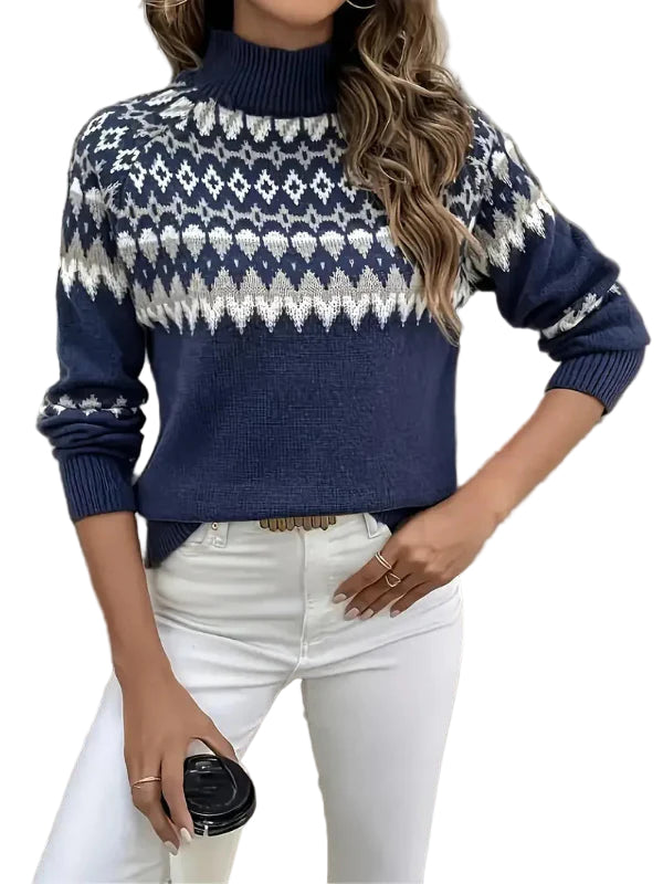 Pull à Col Roulé en Laine pour Femmes avec Motif Géométrique 0