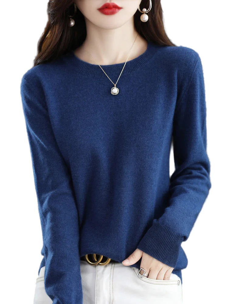 Pull en Laine Femme Col Rond en Laine Mérinos Manches Longues 0