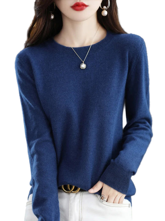 Pull en Laine Femme Col Rond en Laine Mérinos Manches Longues 0