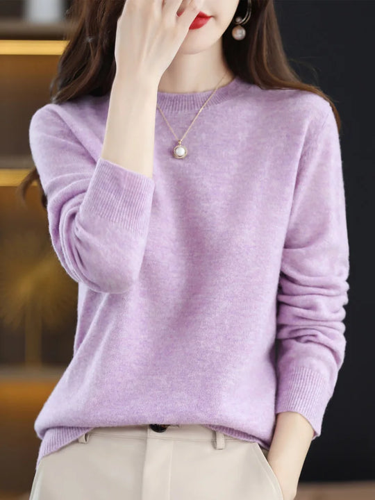 Pull en Laine Femme Col Rond en Laine Mérinos Manches Longues 1